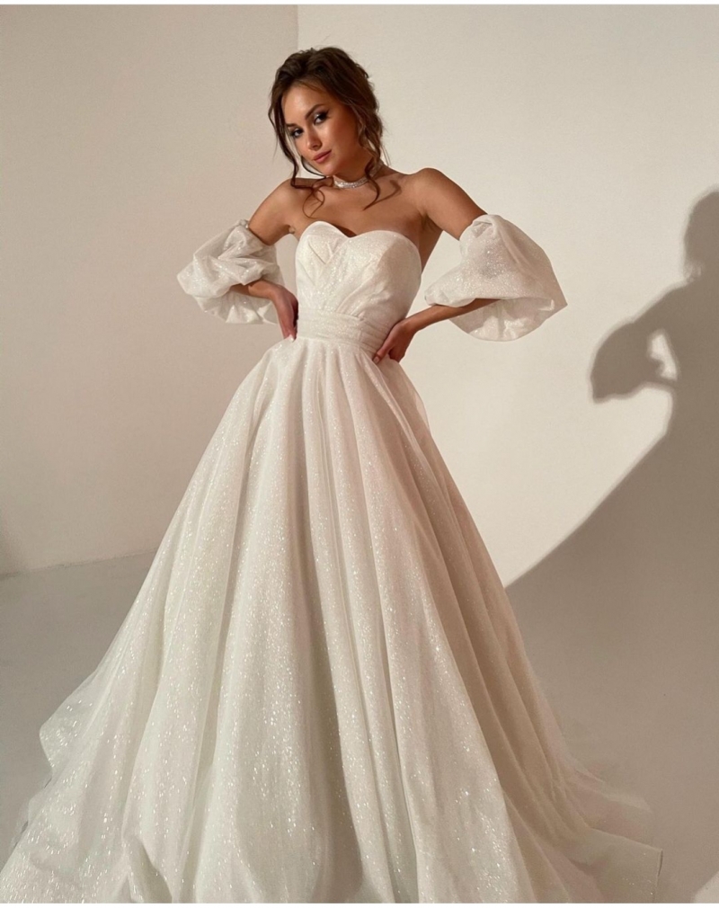 Свадебное платье Честер а-силуэт (принцесса) серебряное, из фатина, длинное, в пол, пышное, фото, коллекция 2023