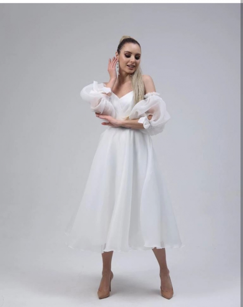 Свадебное платье Миди а-силуэт (принцесса) айвори, миди, в пол, фото, коллекция 2023