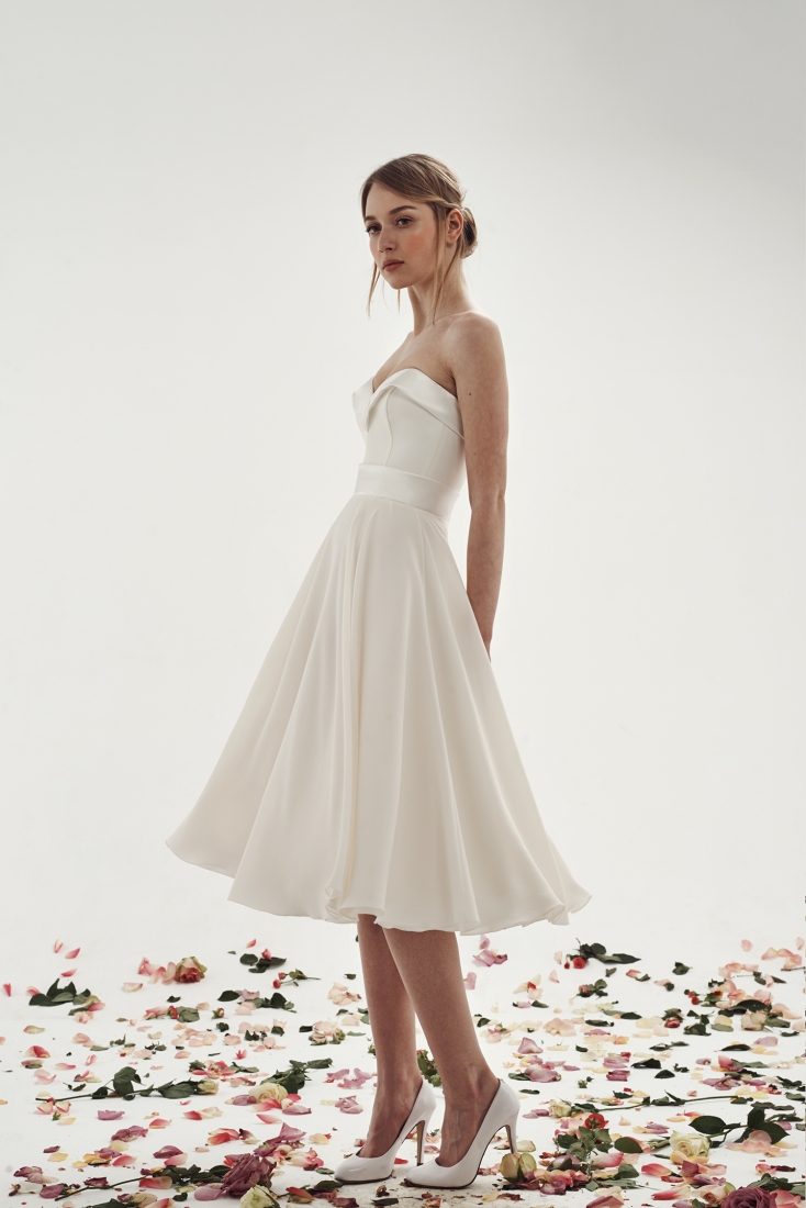 Свадебное платье Мелани а-силуэт (принцесса) белое, короткое, фото, коллекция 2015