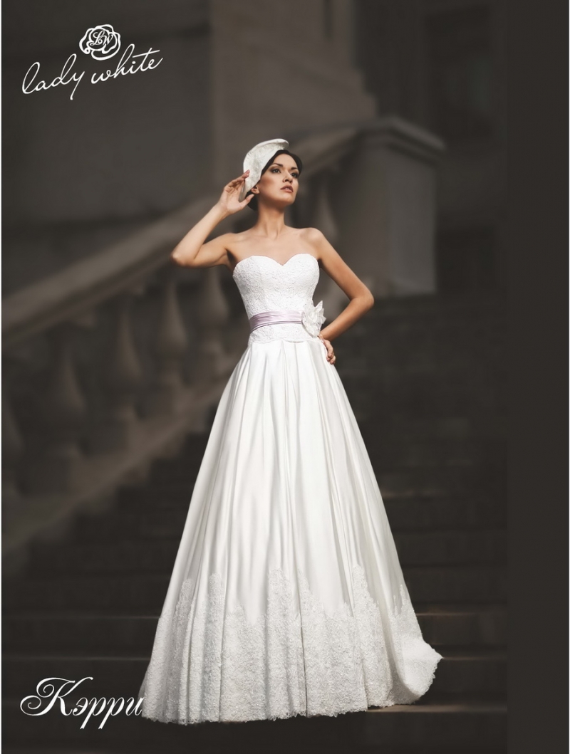Свадебное платье Керри а-силуэт (принцесса) айвори, из атласа, длинное, пышное, фото, коллекция 2022
