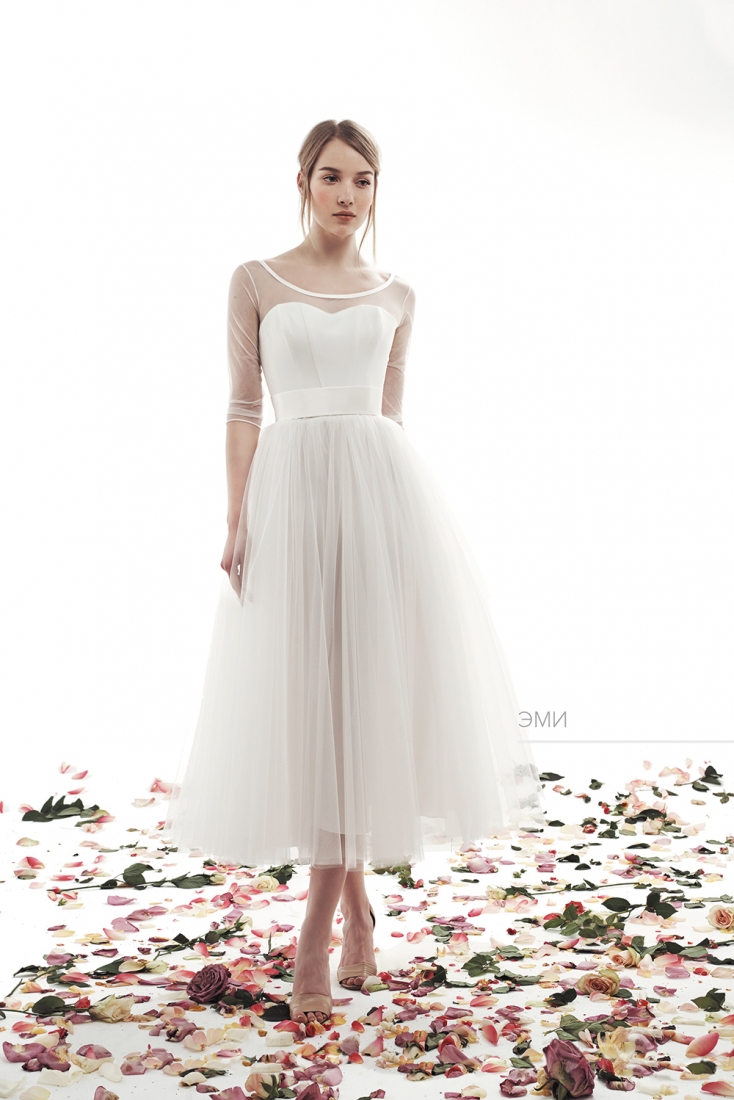 Свадебное платье Эми а-силуэт (принцесса) белое, короткое, фото, коллекция 2015