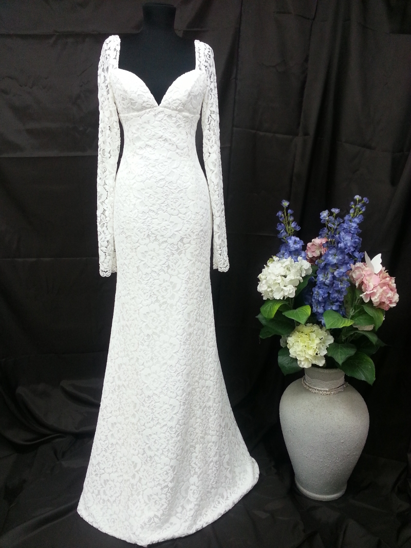 кружевное свадебное платье с длинными рукавами прямое айвори, фото, коллекция 2014