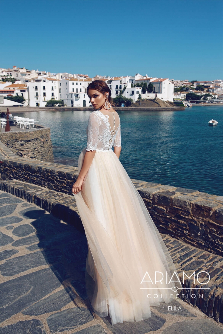 Свадебное платье Elila а-силуэт (принцесса) белое, закрытое, длинное, фото, коллекция 2018
