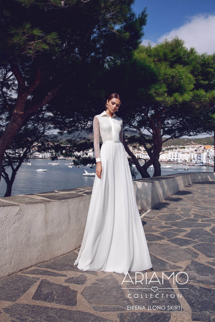 Свадебное платье Eirena (long skirt) а-силуэт (принцесса) белое, закрытое, длинное, фото, коллекция 2018