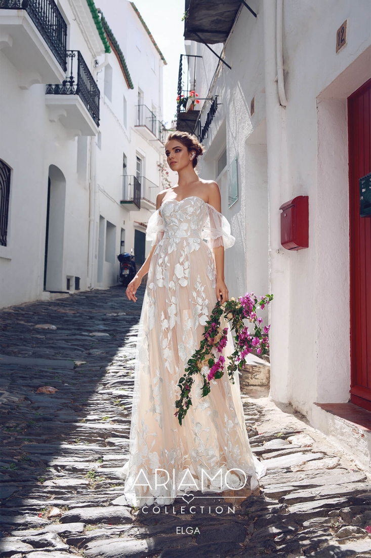 Свадебное платье Elga а-силуэт (принцесса) белое, длинное, фото, коллекция 2018