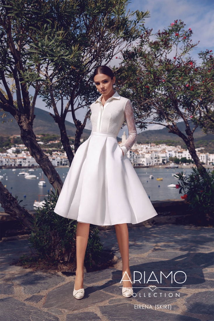 Свадебное платье Eirena (skirt) а-силуэт (принцесса) белое, закрытое, короткое, фото, коллекция 2018