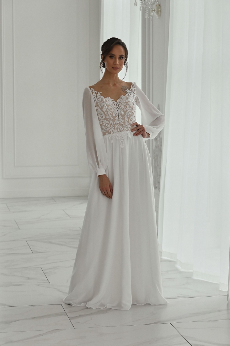 Свадебное платье Sevina прямое айвори, длинное, в пол, большого размера, фото, коллекция 2022