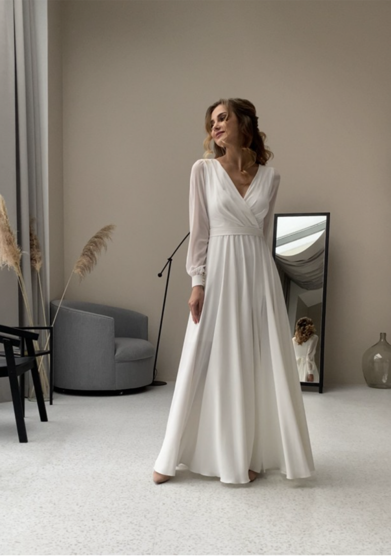 Свадебное платье Cally прямое айвори, миди, длинное, в пол, подходит беременным, большого размера, фото, коллекция 2023