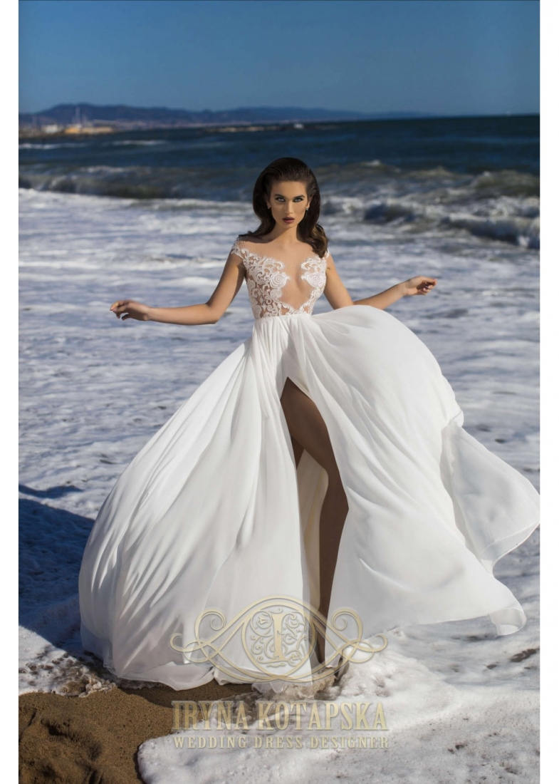 Свадебное платье Модель B1965I прямое белое, длинное, подходит беременным, фото, коллекция 2019