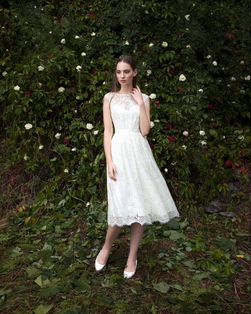 Свадебное платье Данни а-силуэт (принцесса) белое, короткое, фото, коллекция 2016