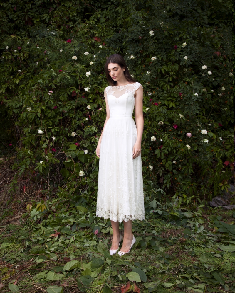 Свадебное платье Флер а-силуэт (принцесса) белое, короткое, фото, коллекция 2016