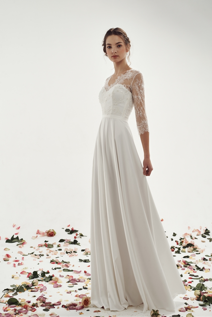 Свадебное платье Стефани а-силуэт (принцесса) белое, длинное, фото, коллекция 2015