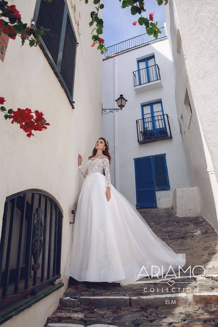 Свадебное платье Elm а-силуэт (принцесса) белое, закрытое, длинное, пышное, фото, коллекция 2018