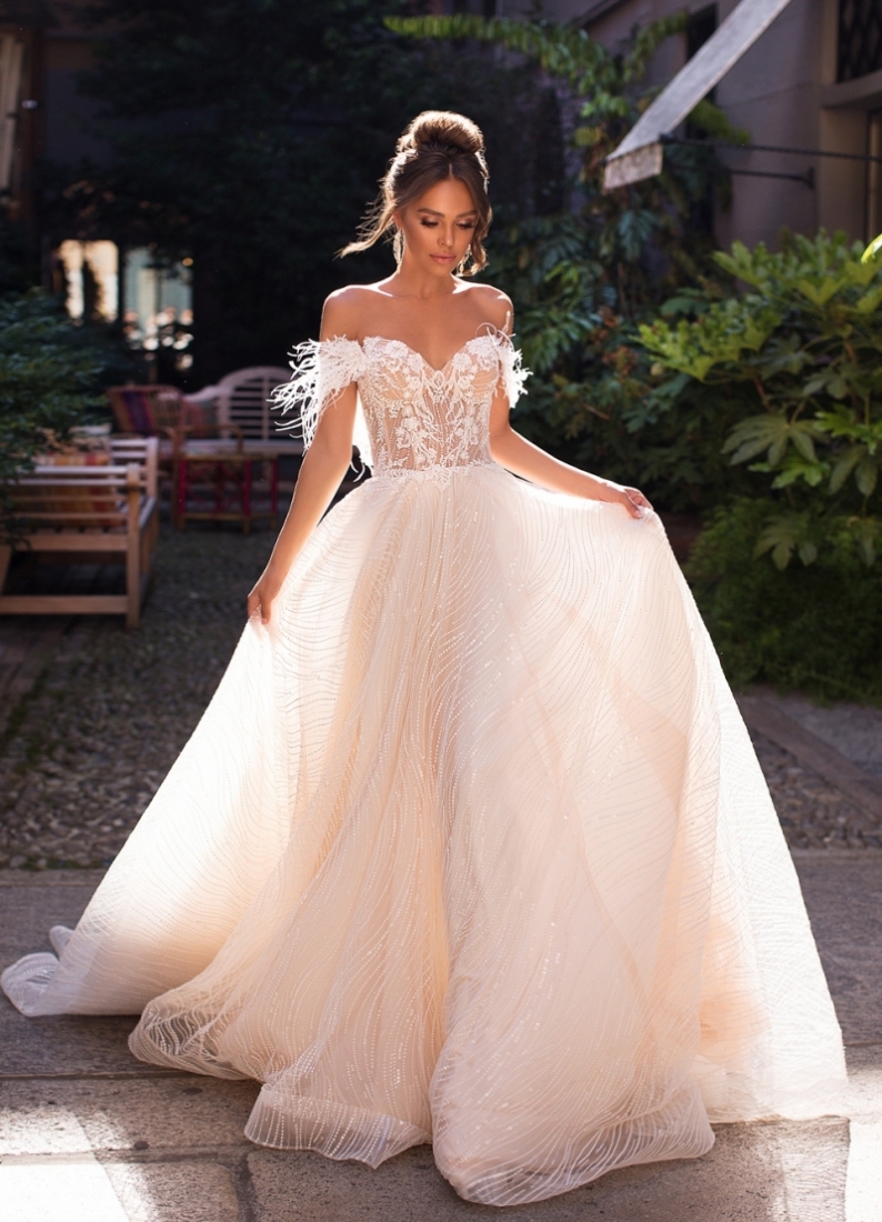 Свадебное платье Seleste а-силуэт (принцесса) персиковое, фото, коллекция 2020