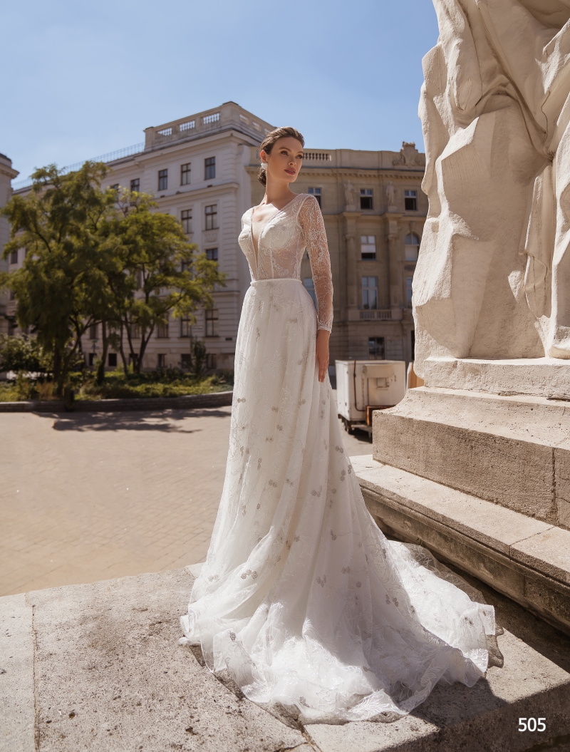 Свадебное платье 464 а-силуэт (принцесса) белое, закрытое, длинное, фото, коллекция 2020
