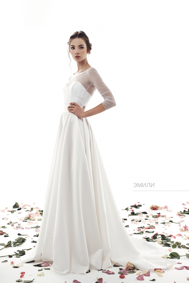 Свадебное платье Эмили а-силуэт (принцесса) белое, длинное, фото, коллекция 2015
