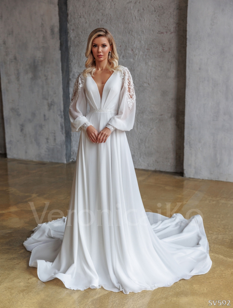 Свадебное платье Patricia ампир (греческое) белое, закрытое, длинное, в пол, фото, коллекция 2024