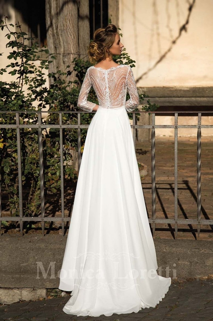 Свадебное платье Monica Loretti прямое белое, длинное, подходит беременным, фото, коллекция 2018