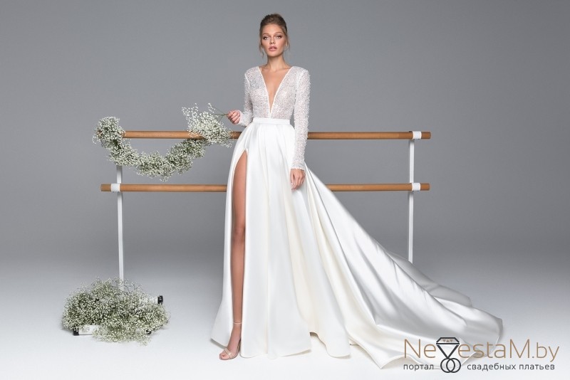 Свадебное платье Kylie а-силуэт (принцесса) белое, из атласа, фото, коллекция 2020