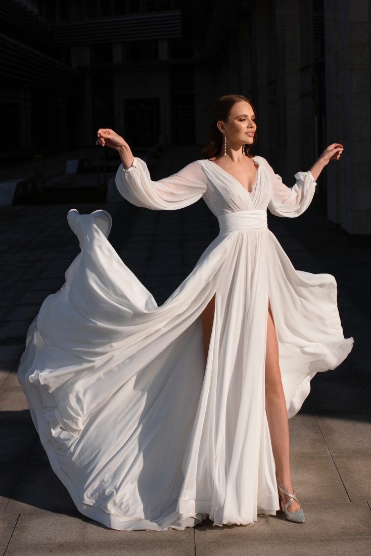 Свадебное платье Nensy ампир (греческое) белое, из атласа, длинное, в пол, фото, коллекция 2022