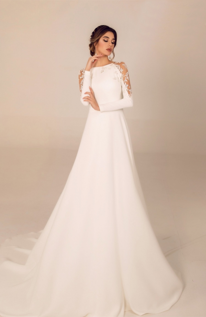 Свадебное платье 2084 прямое айвори, закрытое, длинное, фото, коллекция 2020