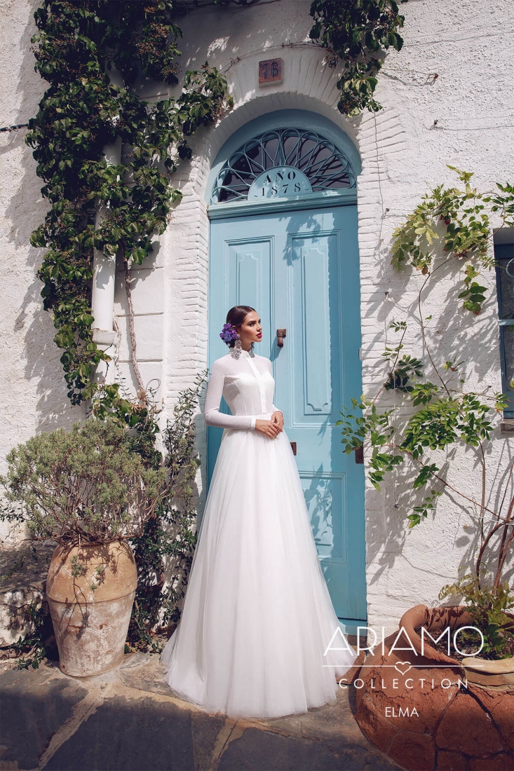 Свадебное платье Elma а-силуэт (принцесса) белое, закрытое, длинное, фото, коллекция 2018