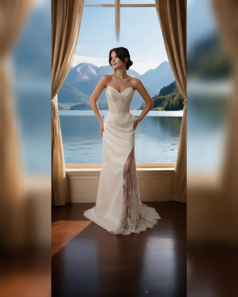 Свадебное платье Монро  годе (русалка) айвори, из атласа, длинное, в пол, фото, коллекция 2026