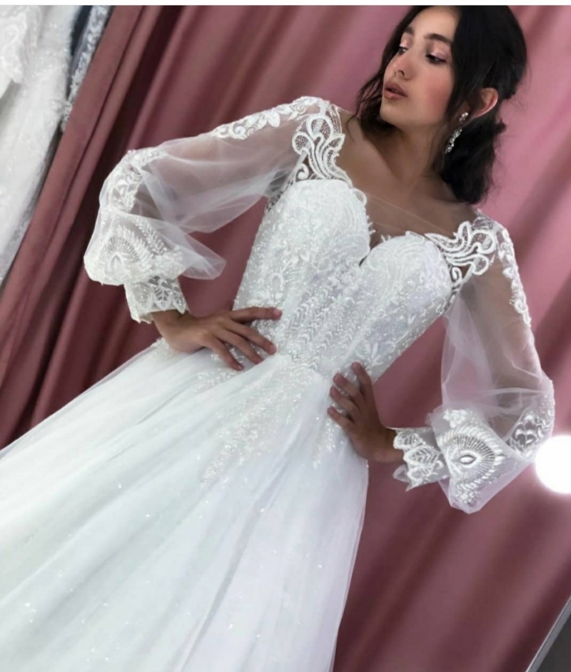 Свадебное платье Liberti а-силуэт (принцесса) белое, из фатина, длинное, в пол, фото, коллекция 2021