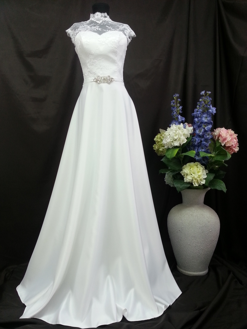 свадебное платье с кружевным корсетом а-силуэт (принцесса) айвори, закрытое, фото, коллекция 2014
