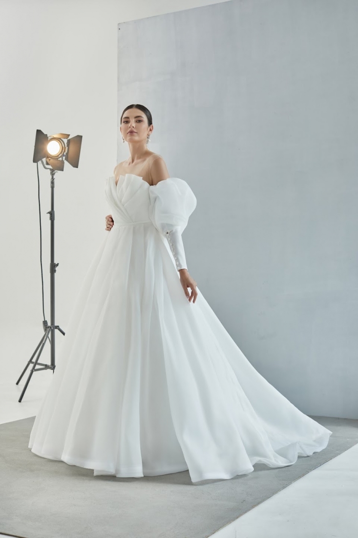 Свадебное платье Амбер а-силуэт (принцесса) белое, длинное, в пол, пышное, фото, коллекция 2024