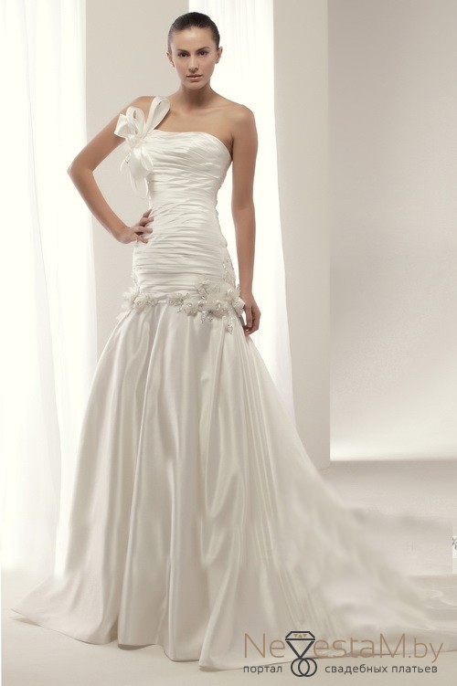 Свадебное платье 145 а-силуэт (принцесса) белое, из атласа, длинное, фото, коллекция 2022