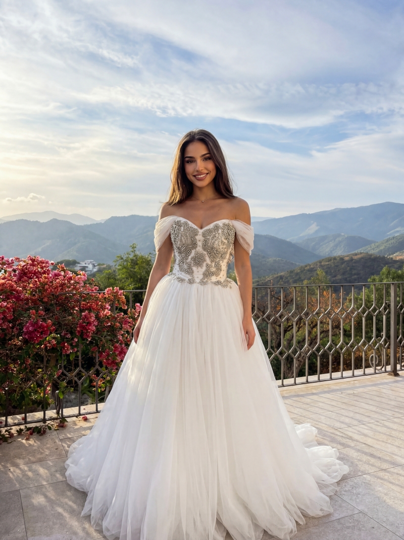 Свадебное платье Rosina бальное (пышное) белое, из фатина, длинное, в пол, пышное, фото, коллекция 2025