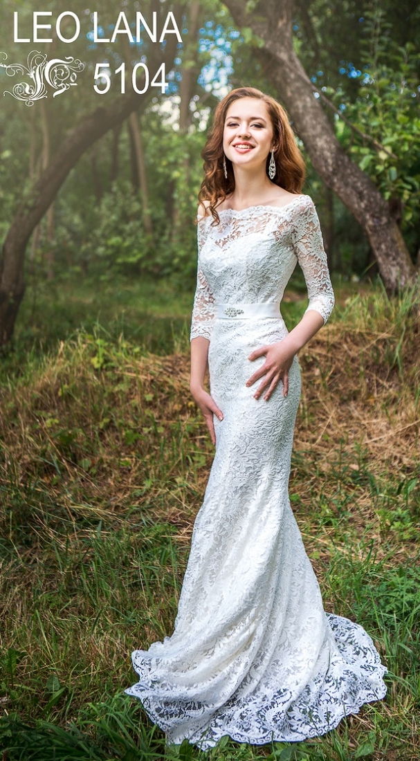 кружевное свадебное платье с открытыми плечами прямое айвори, фото, коллекция 2015