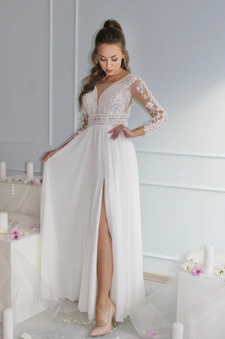 Свадебное платье 7719 а-силуэт (принцесса) белое, длинное, подходит беременным, фото, коллекция 2019