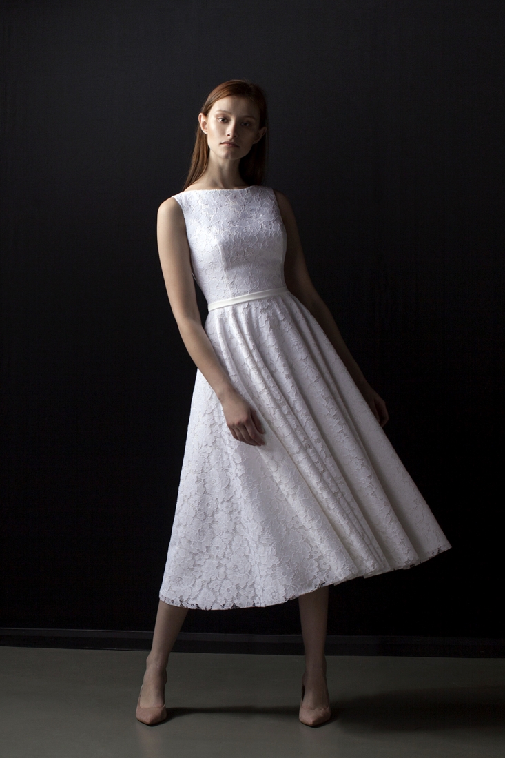 Свадебное платье Тесс а-силуэт (принцесса) белое, короткое, фото, коллекция 2017