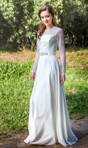 кружевное свадебное платье с шифоновой юбкой купить в Минске