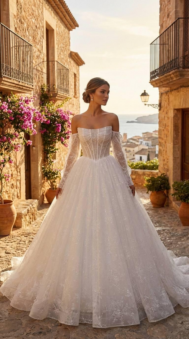 Свадебное платье Барселона  а-силуэт (принцесса) айвори, длинное, в пол, фото, коллекция 2026