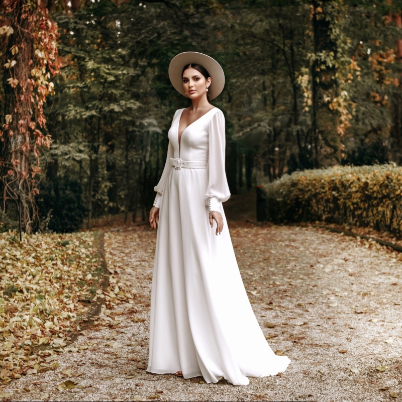 Свадебное платье Стронг Шифон ампир (греческое) белое, длинное, в пол, фото, коллекция 2021