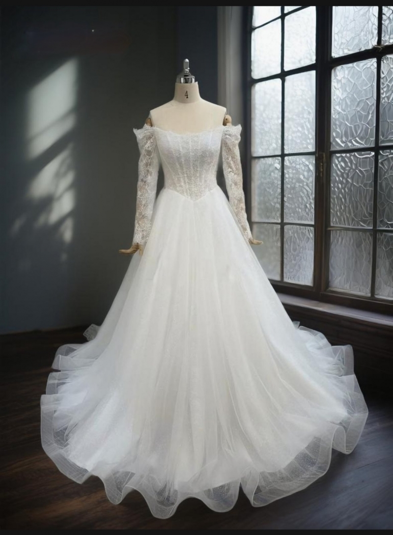 Свадебное платье Ранель  а-силуэт (принцесса) айвори, из фатина, длинное, пышное, большого размера, фото, коллекция 2026