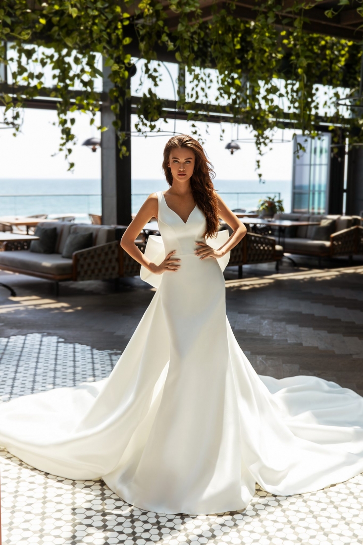 Свадебное платье Donella годе (русалка) белое, из атласа, фото, коллекция 2021