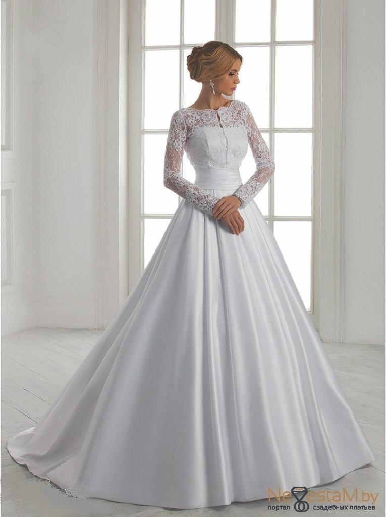 Свадебное платье 1508 а-силуэт (принцесса) айвори, из атласа, закрытое, длинное, пышное, большого размера, фото, коллекция 2022