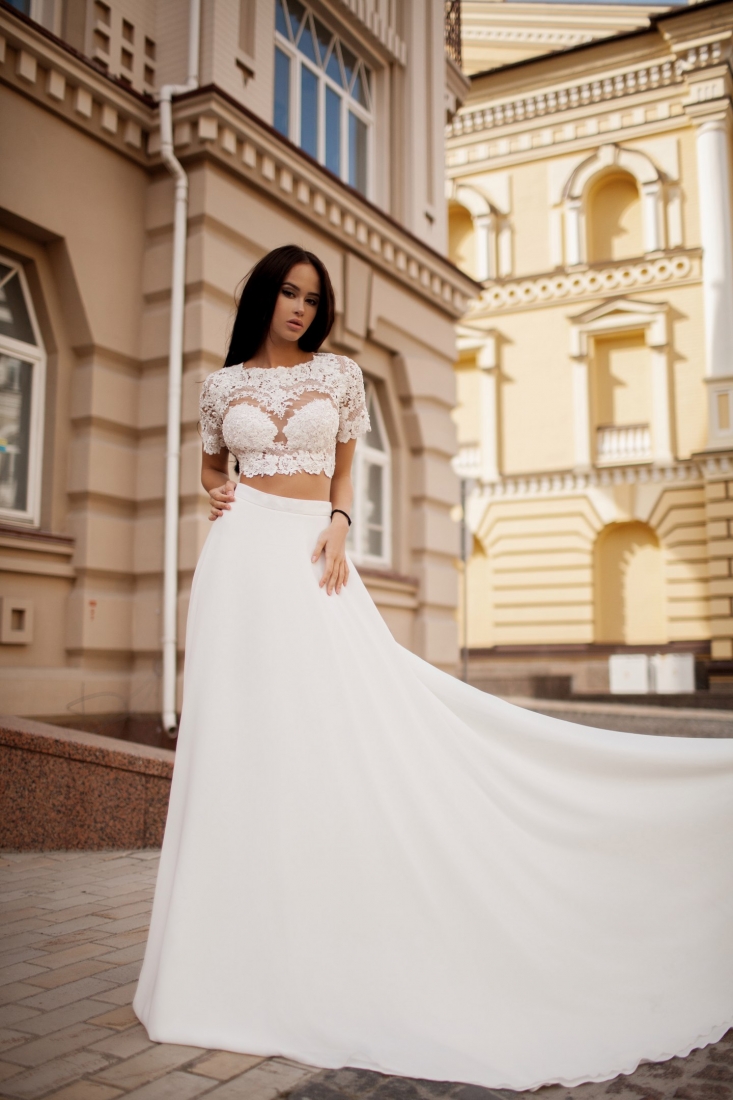 Свадебное платье Karina прямое белое, закрытое, длинное, фото, коллекция 2016