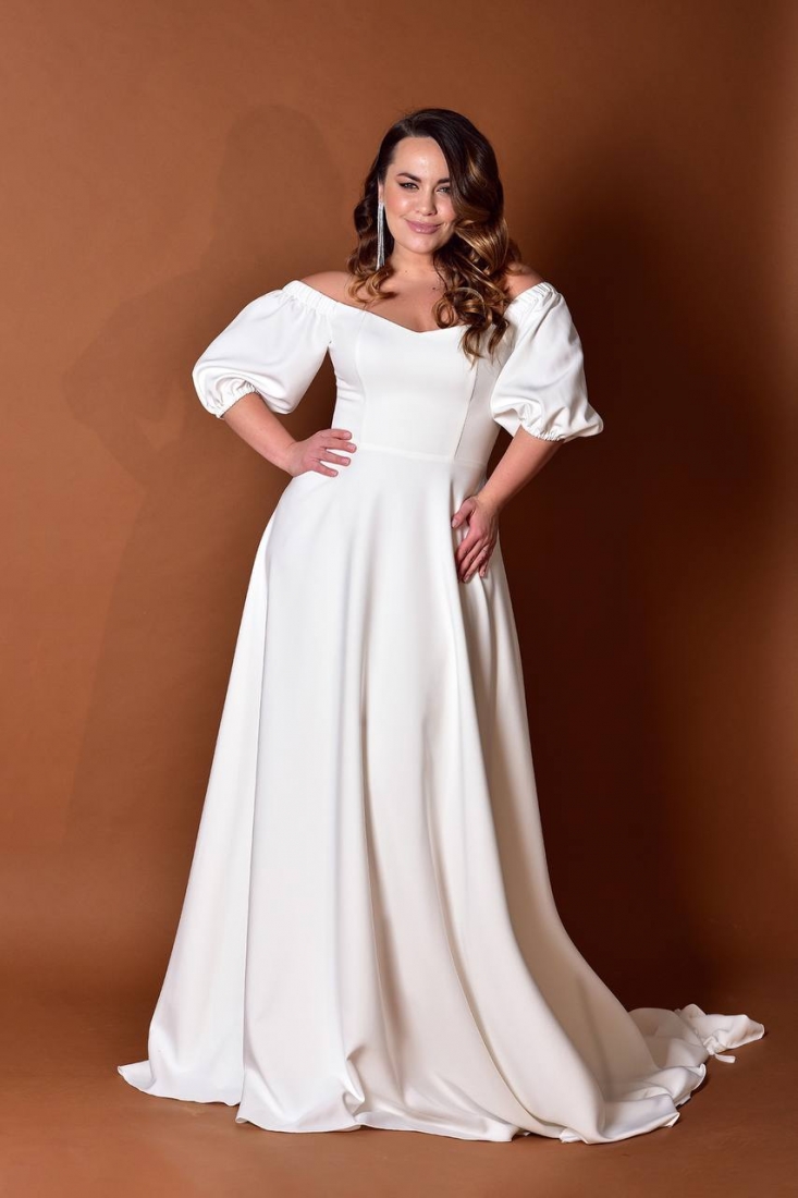 Свадебное платье  Victory прямое белое, из атласа, длинное, в пол, подходит беременным, большого размера, фото, коллекция 2022