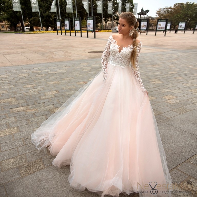 Свадебное платье Olivia а-силуэт (принцесса) пудровое, подходит беременным, большого размера, фото, коллекция 2021