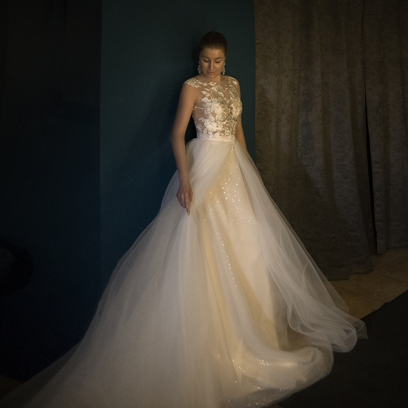 Свадебное платье Ellison а-силуэт (принцесса) пудровое, подходит беременным, большого размера, фото, коллекция 2021