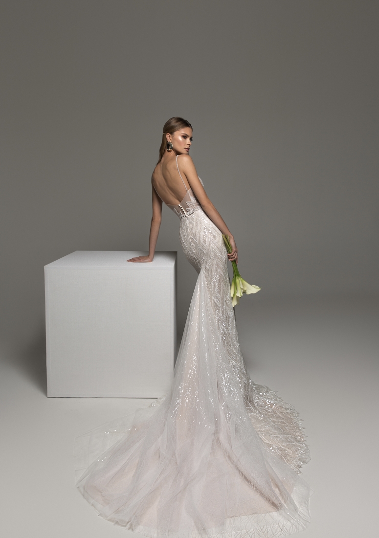 Свадебное платье Tifani годе (русалка) пудровое, длинное, в пол, фото, коллекция 2024