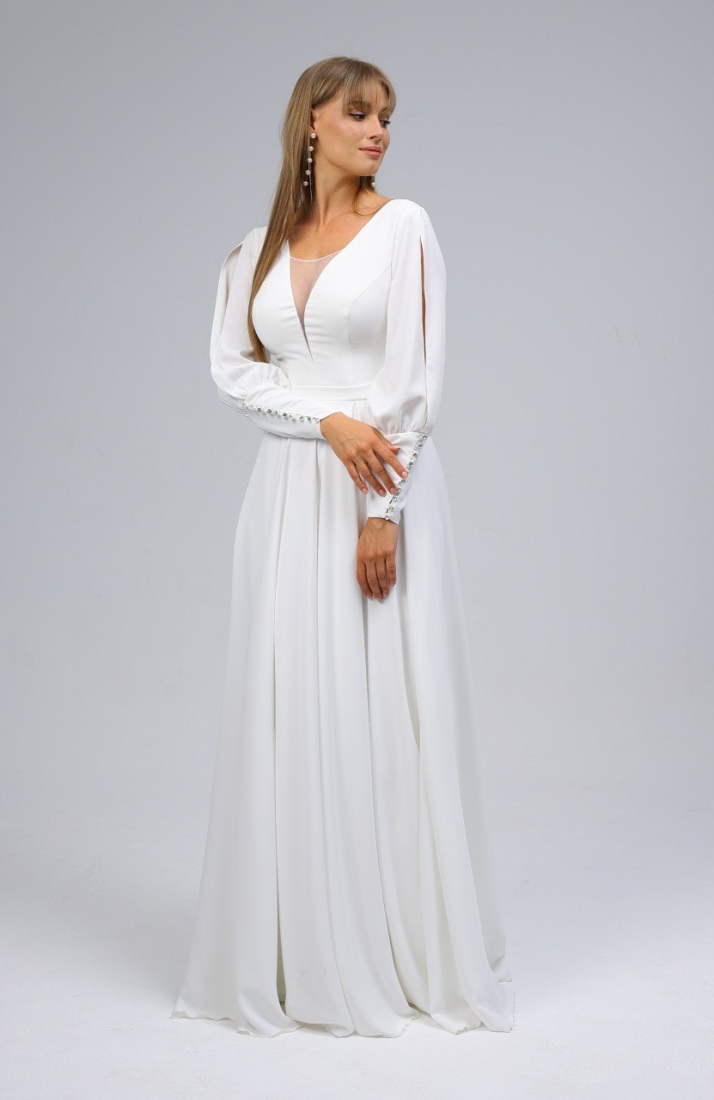 Свадебное платье Katie  прямое айвори, длинное, в пол, фото, коллекция 2023