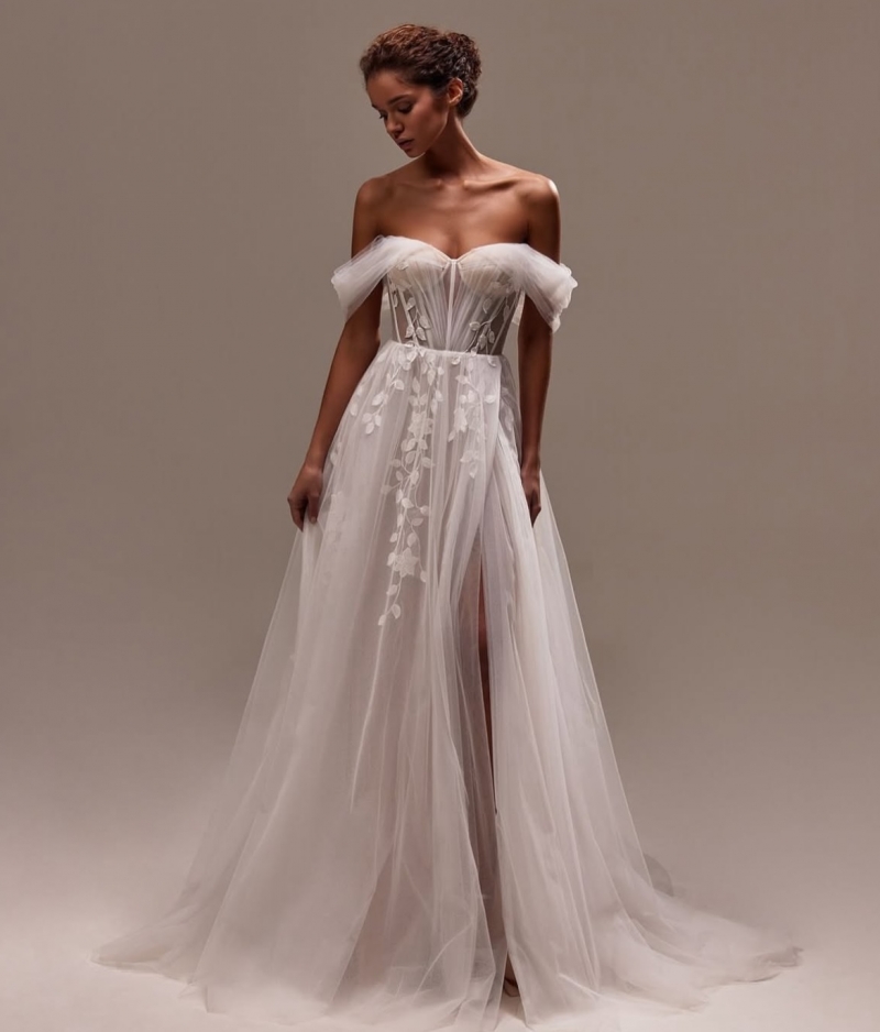 Свадебное платье Rose а-силуэт (принцесса) белое, из фатина, длинное, в пол, пышное, фото, коллекция 2026