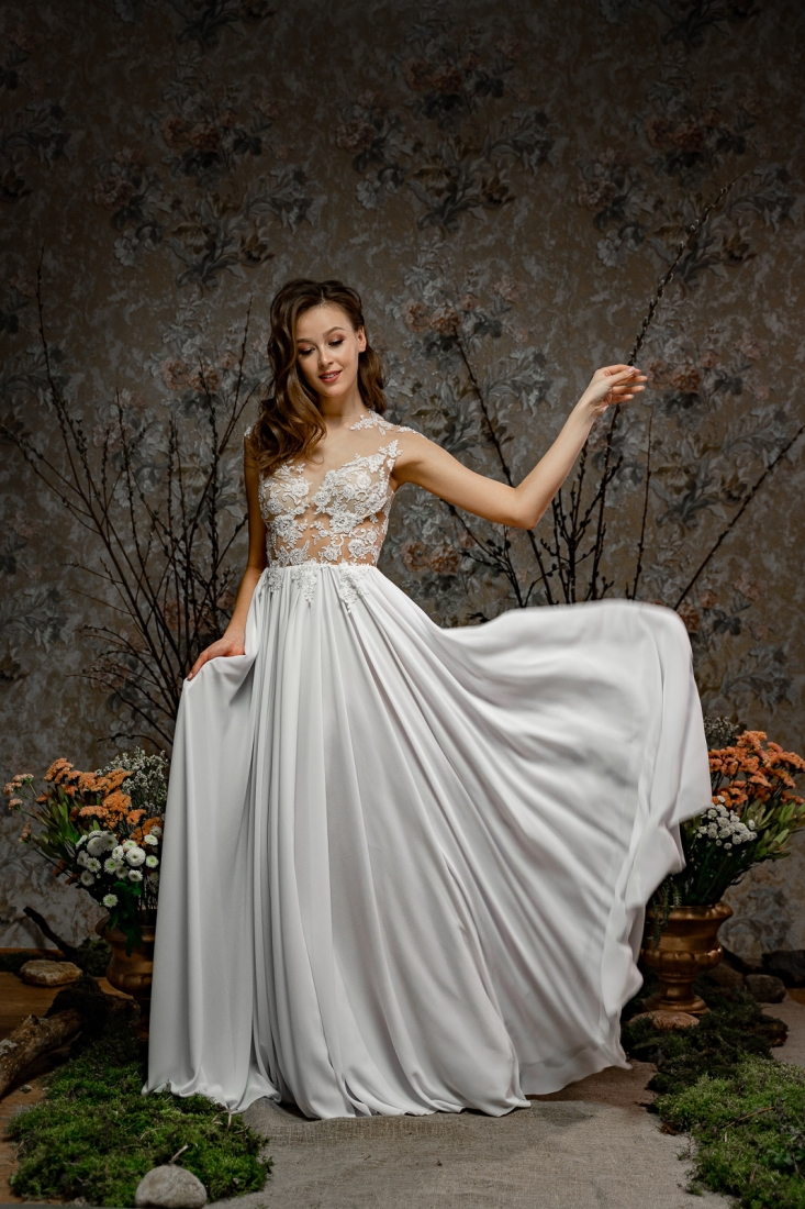 Свадебное платье Liana а-силуэт (принцесса) белое, закрытое, длинное, фото, коллекция 2019