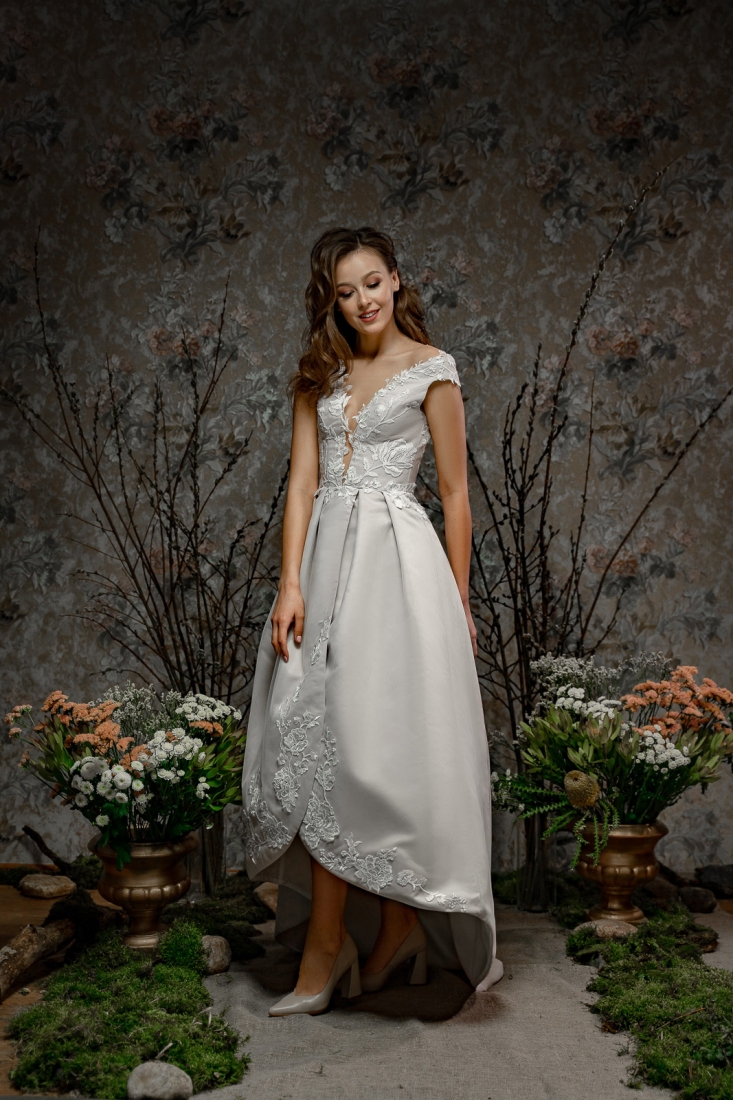 Свадебное платье Anita а-силуэт (принцесса) белое, короткое, фото, коллекция 2019